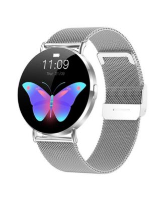 RUXING Women's Smart Watch 1.32" Full Touch Screen Bluetooth Call Silver Strap Round Dial