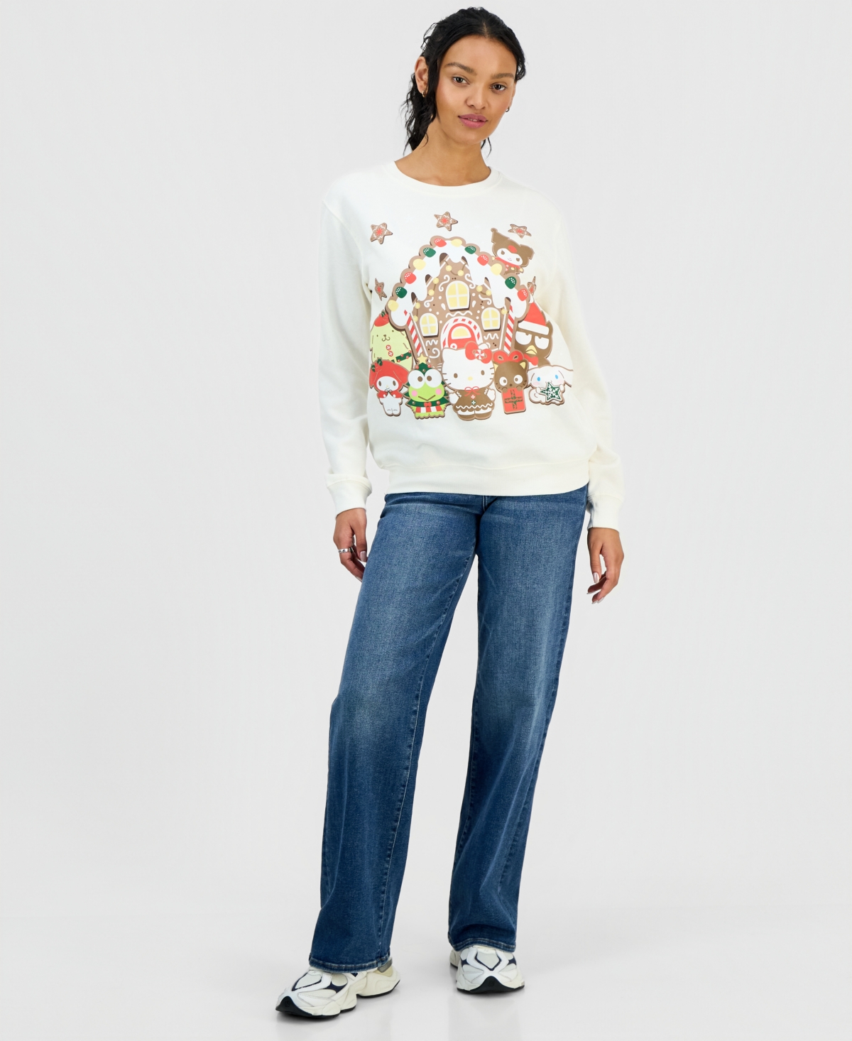 Love Tribe Juniors' Hello Kitty Gingerbread Crewneck Sweatshirt In White