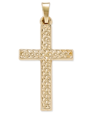 image of Patterned Square Cross Pendant in 14k Yellow Gold