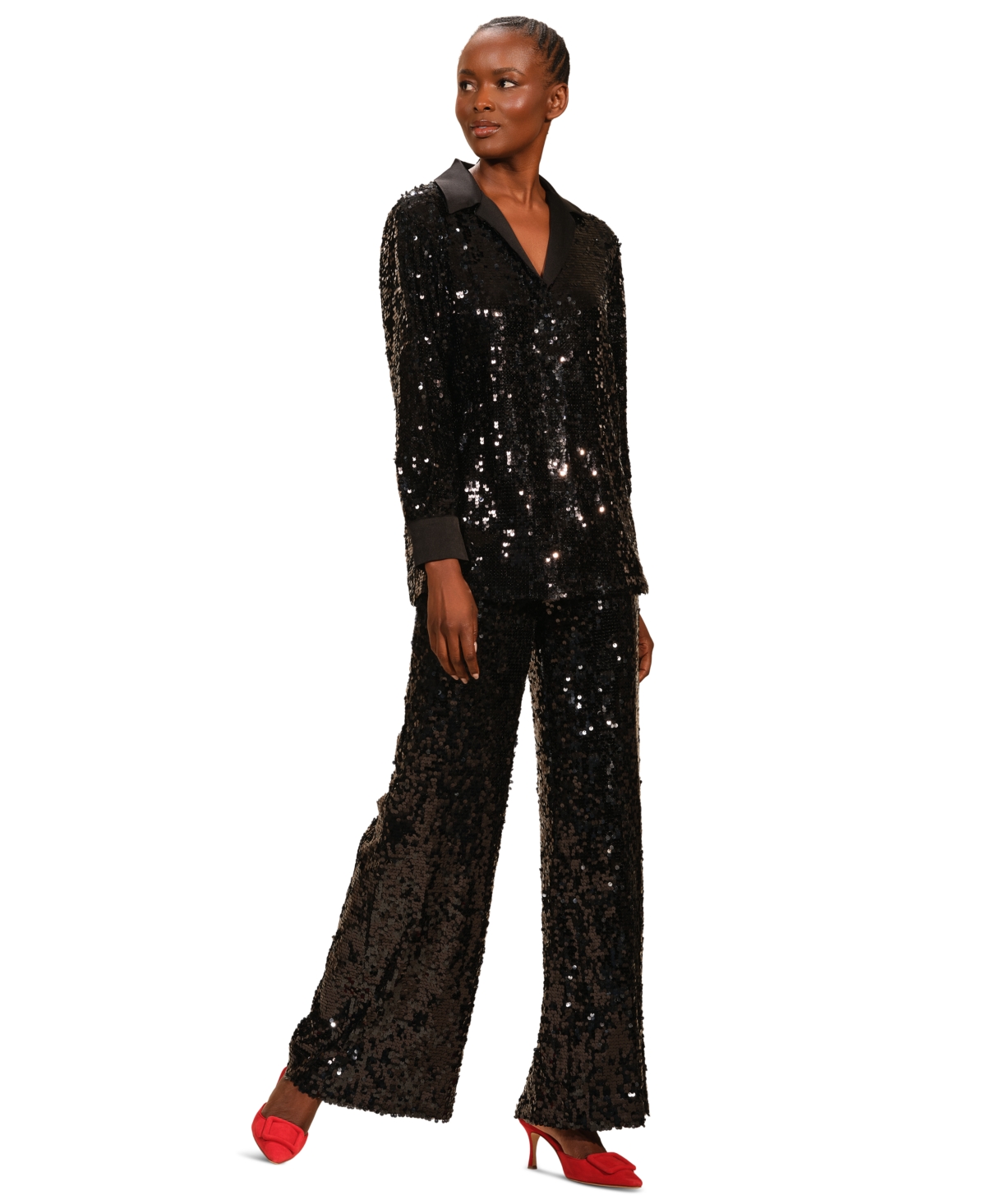 Isaac Mizrahi Women's Sequin Button Down Long Sleeves Top In Animal Print