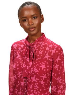 Women's Tie Neck Pleated Button Front Dress