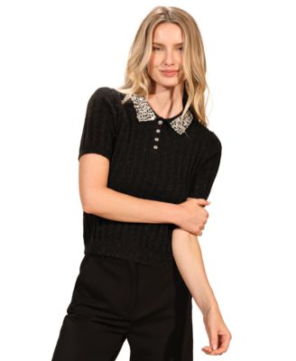 Isaac Mizrahi - Women's Cable Crystal Polo Top