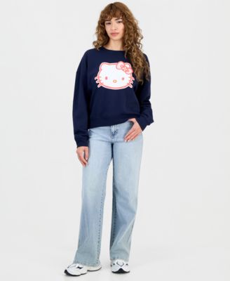 Juniors' Hello Kitty Glitter Fleece Crewneck Sweatshirt