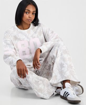 Juniors' Camo Print Wide-Leg Fleece Sweatpants