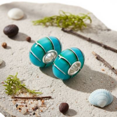 Set of 2 Natural Stone Spacer Bead Charm Bead .925 Sterling Silver