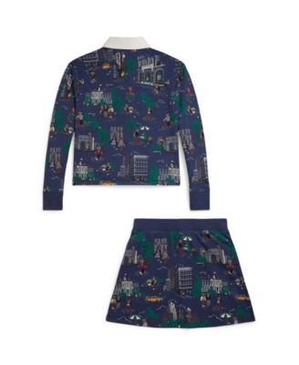 Girls 7-16 2-Piece Boxy-Fit Rugby Shirt and Wrap-Effect Skort Set
