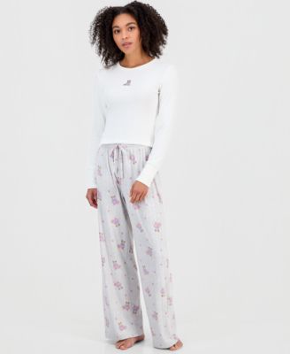 Hippie Rose Juniors Pajamas Teddy Bear Top Ribbed Pants In Neutral