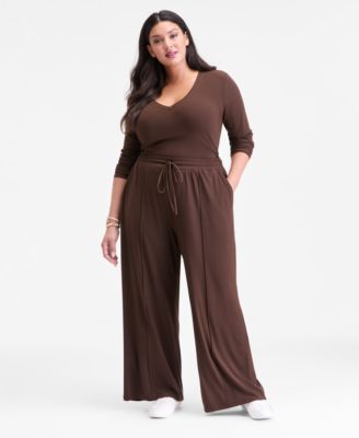 I.N.C. International Concepts - Plus Size Ribbed Wide-Leg Drawstring Pants