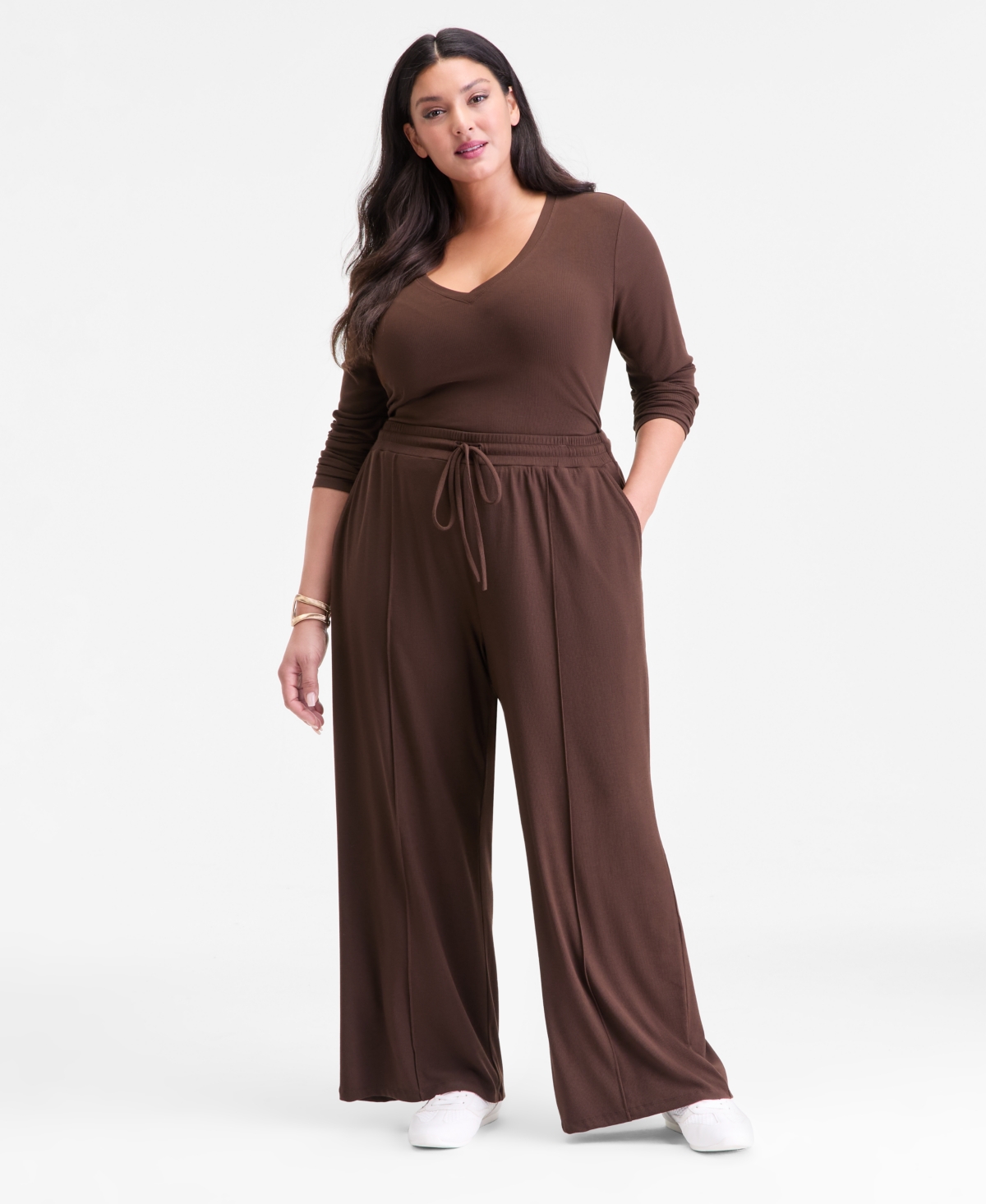 I.n.c. International Concepts Plus Ribbed Wide-Leg Drawstring Pants, Macy's Exclusive