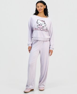 Juniors' Hello Kitty Off-The-Shoulder Velour Sweatshirt