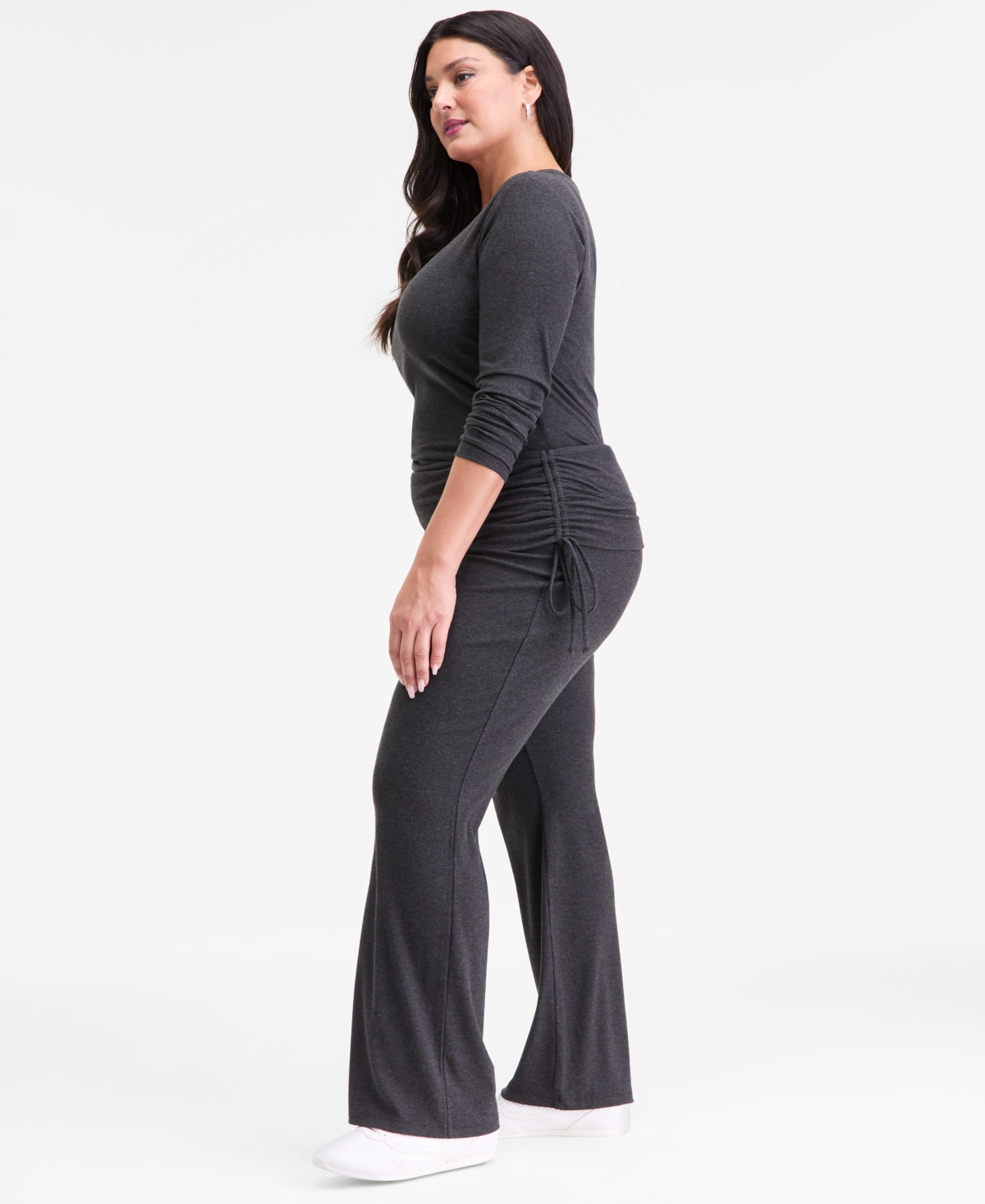 I.n.c. International Concepts Plus Ribbed Foldover Shirred-Waist Pants, Macy's Exclusive