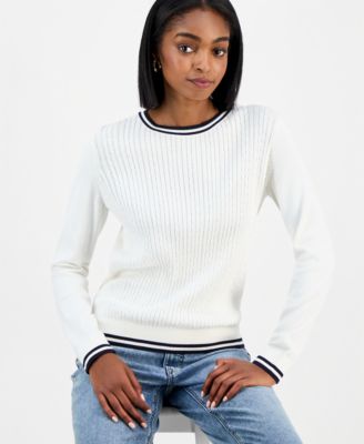 Women's Cotton Cable Knit Crewneck Sweater