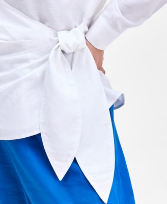Plus Size Linen-Blend Tied Surplice Top, Exclusively at Macy's
