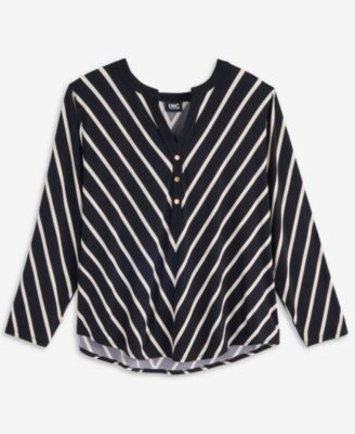 Plus Size Mitered Stripe Half-Placket Shirt, Macy's Exclusive 