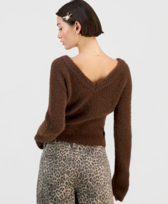 Women's V-Neck Long-Sleeve Eyelash Sweater