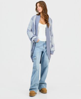 Juniors' Open-Front Eyelash Cardigan