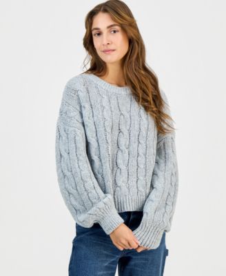 Juniors' Chunky Cable-Knit Crewneck Sweater