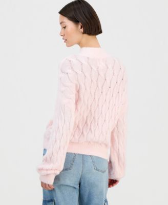 Juniors' Mock-Neck Eyelash-Cable Knit Sweater