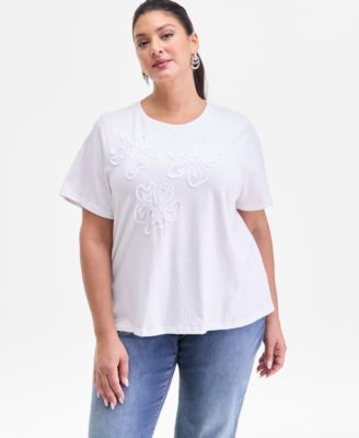 I.N.C. International Concepts - Plus Size Cotton Floral-Soutache Top