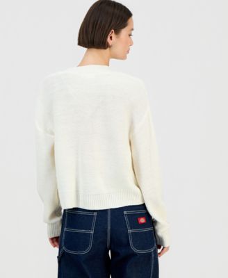 Juniors' Novelty Flower Three-Button Cardigan Sweater