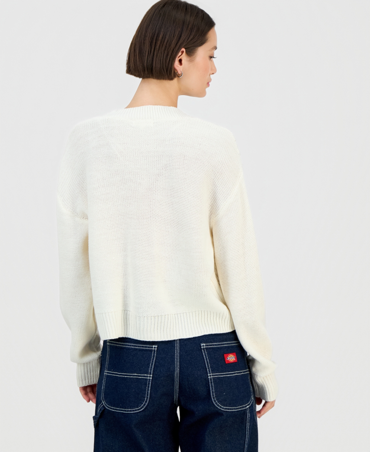 Ultra Flirt Juniors' Novelty Flower Three-button Cardigan Sweater In White