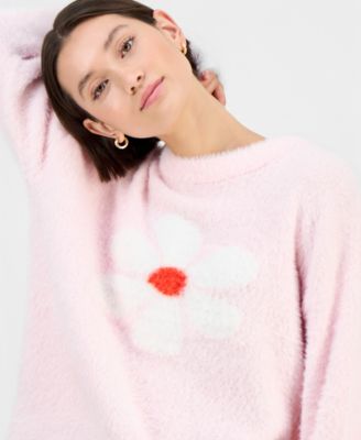 Juniors' Round-Neck Eyelash Sweater 