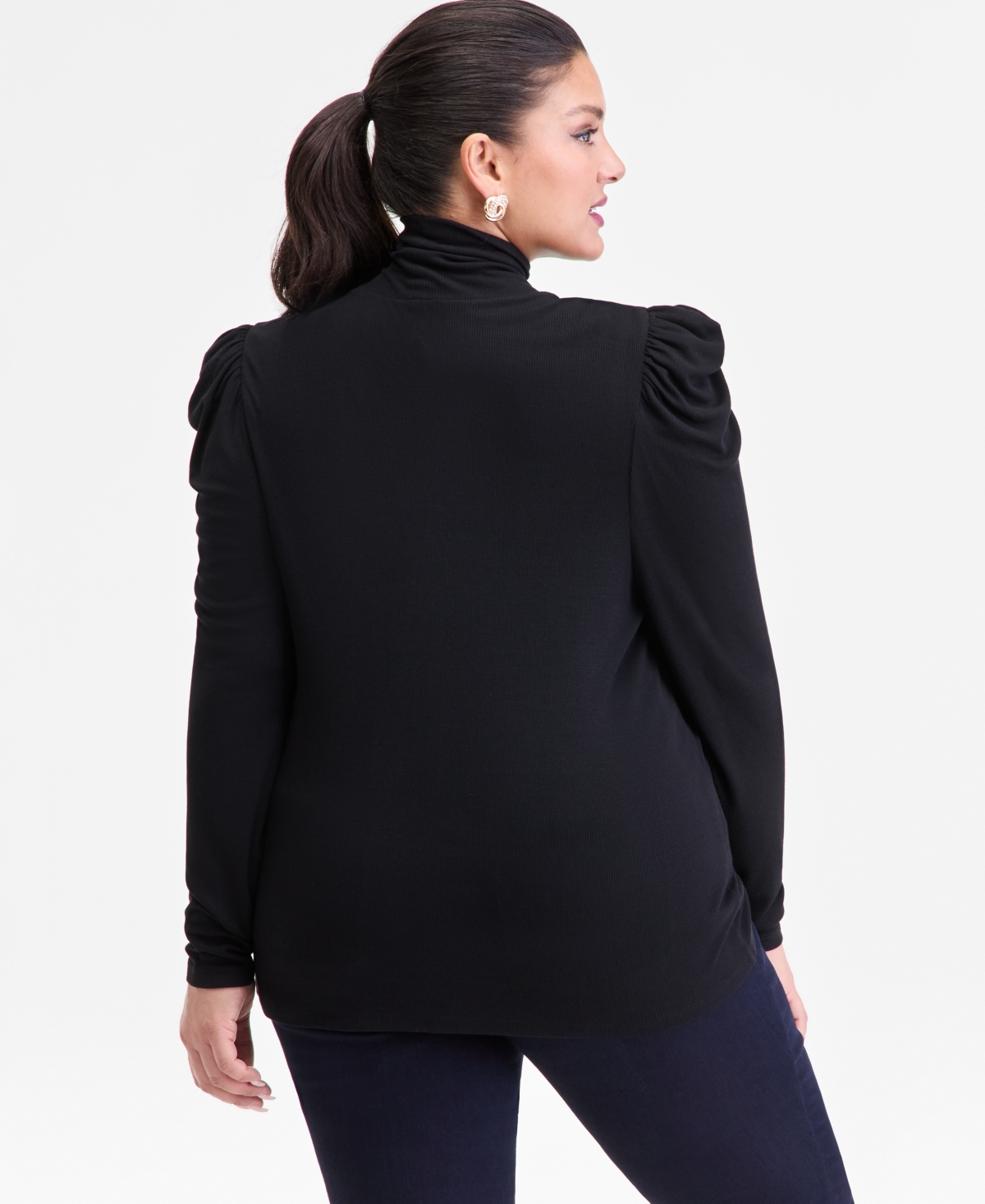 I.n.c. International Concepts Plus Puff-Shoulder Ribbed Turtleneck, Created for Macy's