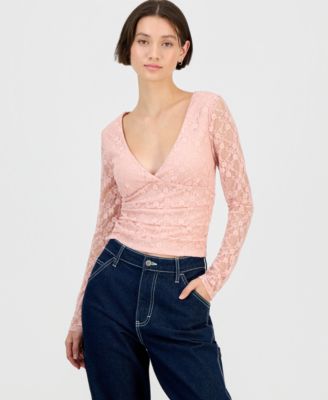 Sincerely Jules - Juniors' Lace Long-Sleeve V-Neck Top