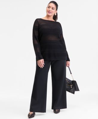 Plus Size Boat-Neck Pointelle Sweater, Macy's Exclusive