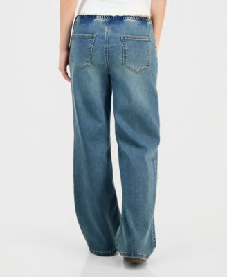 Juniors' Tinted Knit Denim Wide-Leg Jeans 