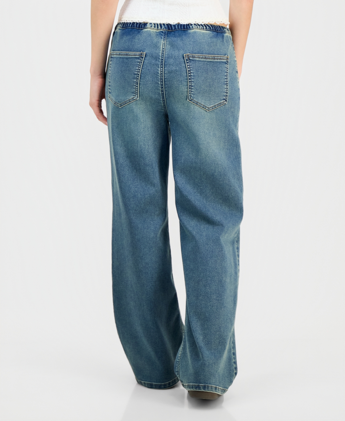 Indigo Rein Juniors' Tinted Knit Denim Wide-leg Jeans In Animal Print