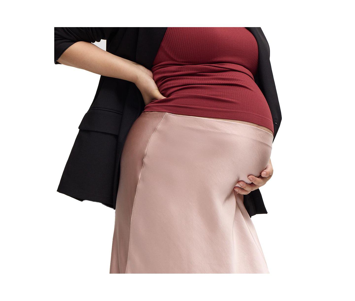 Женская юбка Ingrid + Isabel Maternity Satin Midi, цвет: Пыльный розовый — фото 6
