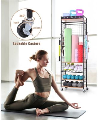 Weight Rack for Dumbbells & Kettlebells - Home Gym Storage Organizer with Wheels & Yoga Mat Hanger