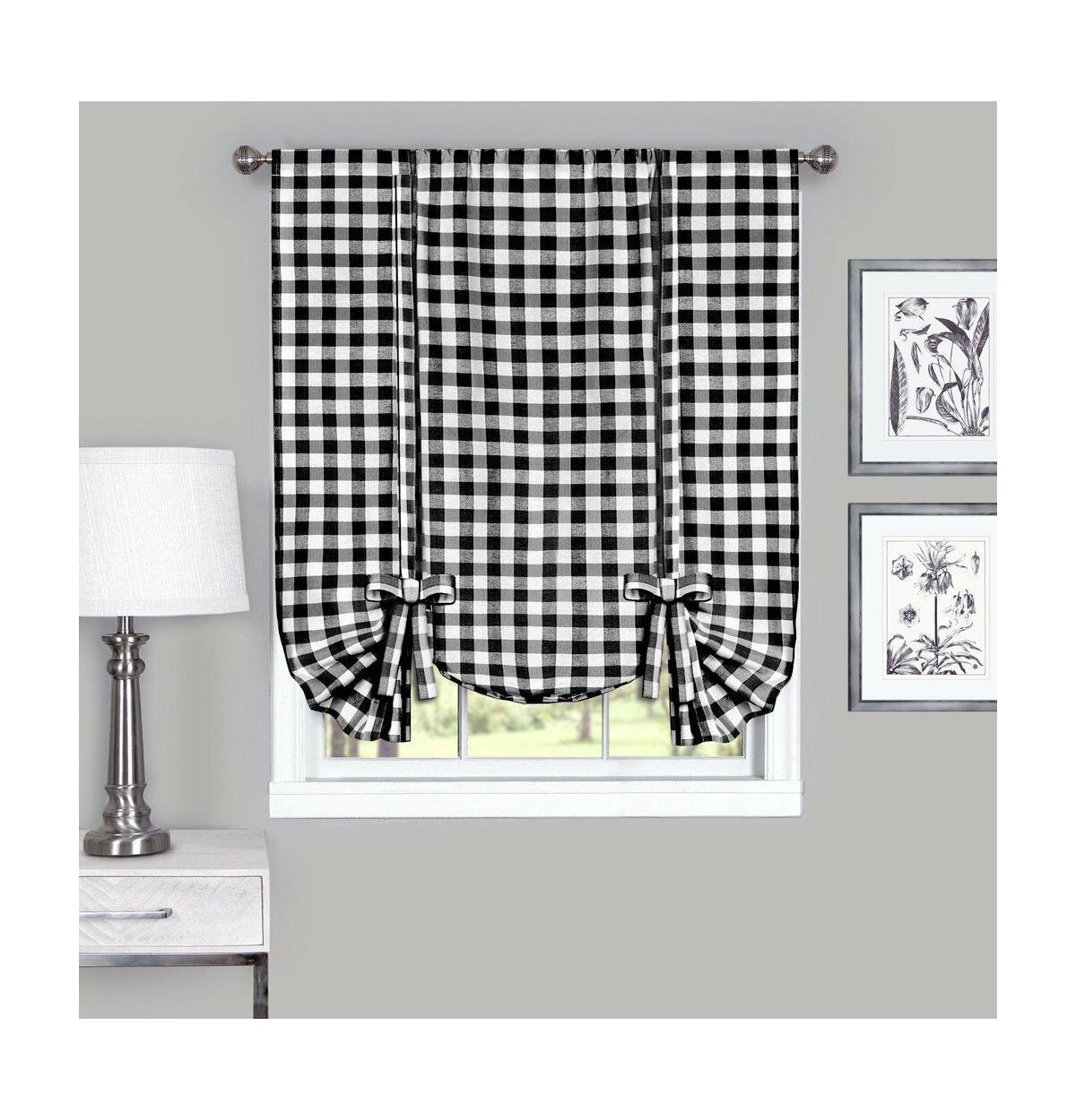 GoodGram Buffalo Check Plaid Gingham Tie Up Window Single Curtain Shade - 42 in. W x 63 L, Taupe