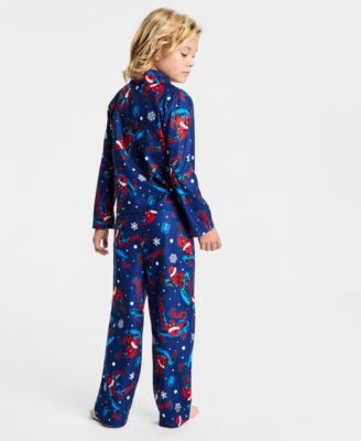 Spiderman Little and Big Boys' Notch Collar Top and Open Leg Pants Pajama, 2-Piece Set