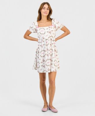 Self Esteem - Juniors' Short-Sleeve Square-Neck Mini Dress