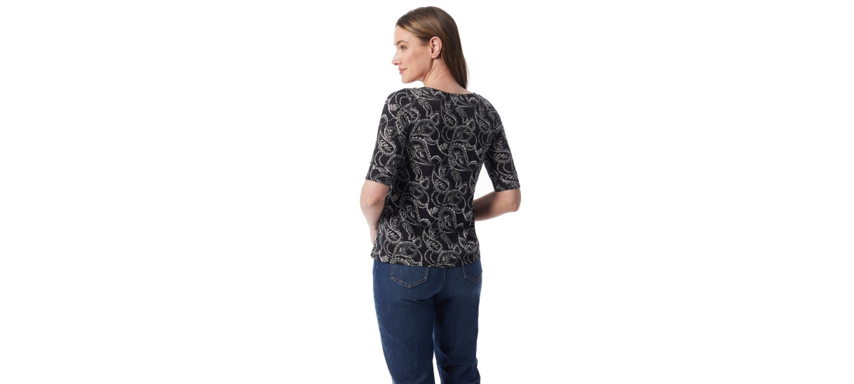 Gloria Vanderbilt Women's Alanis Printed Cuffed-sleeve T-shirt