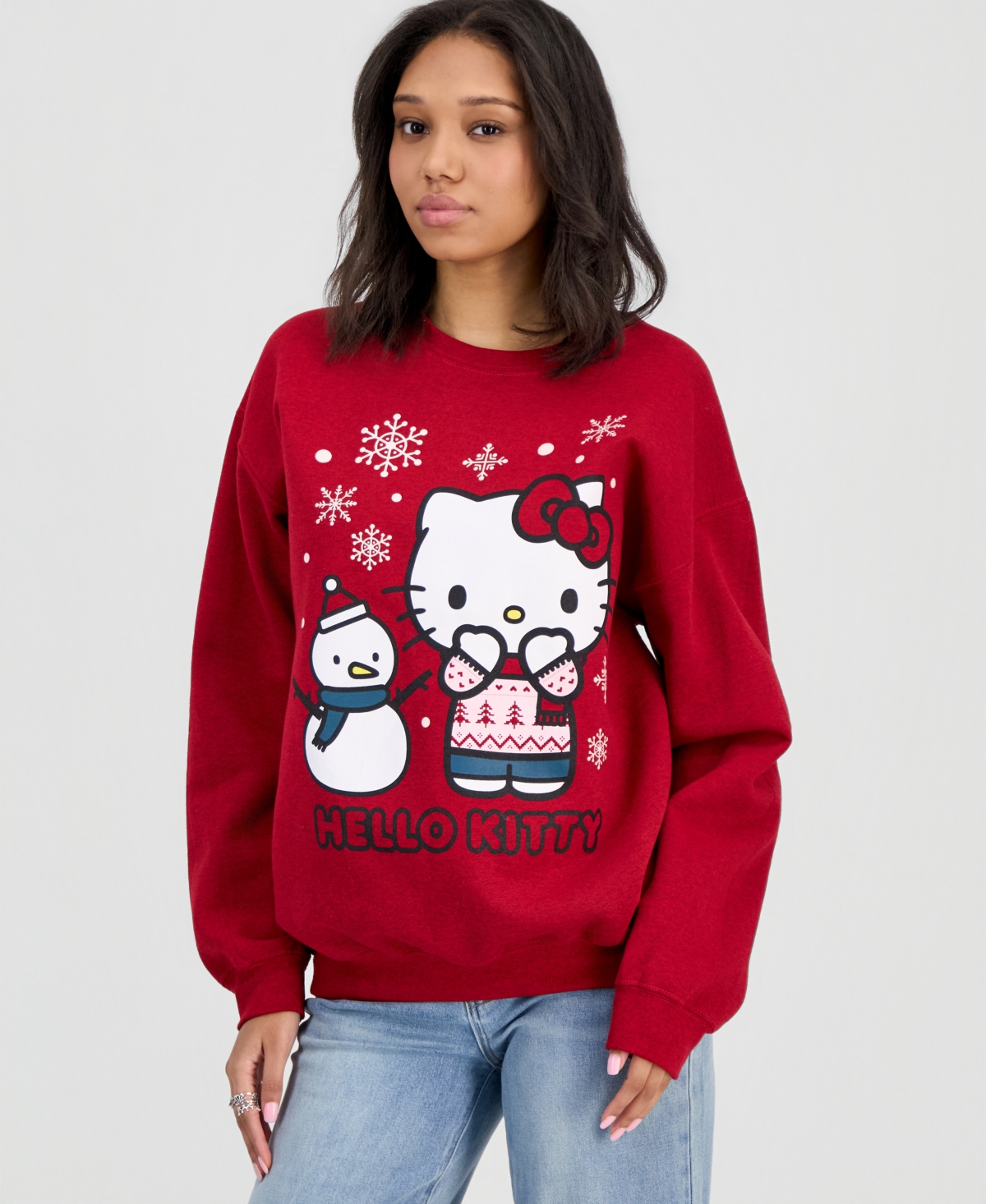 Love Tribe Juniors' Hello Kitty Snowman Crewneck Sweatshirt
