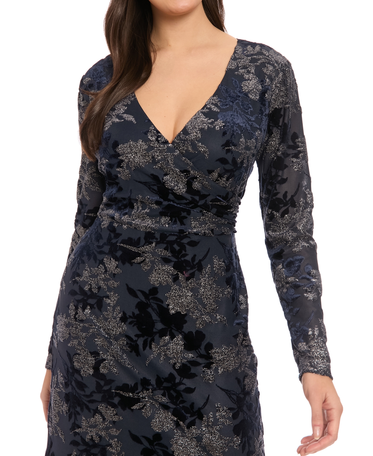 London Times Petite Surplice Burnout Midi Dress In Black