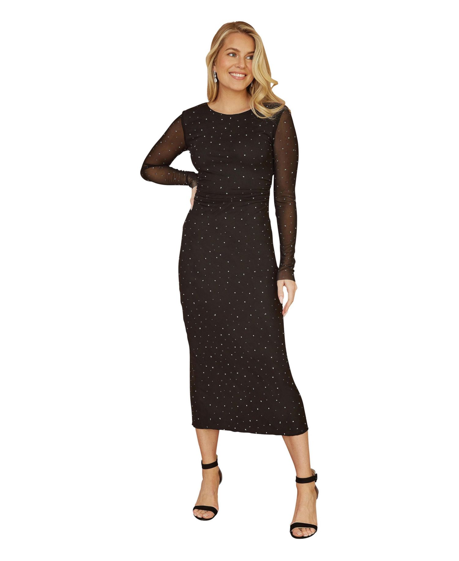 Women's Sparkle Mesh Bodycon Midi Dress