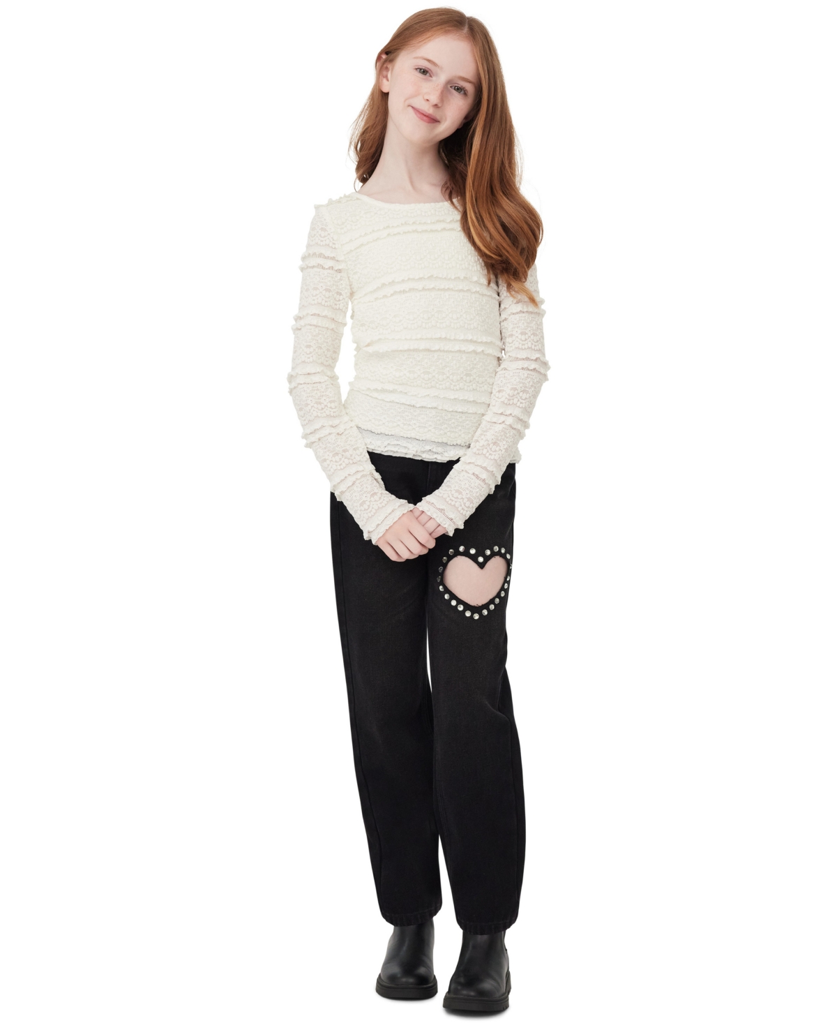 Habitual Kid Habitual Girls 7-16 Lace Long Sleeve Top In White