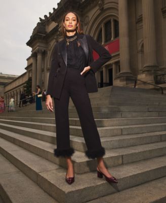 Women's Pull-On Hollywood Feather-Trim-Cuff Pants