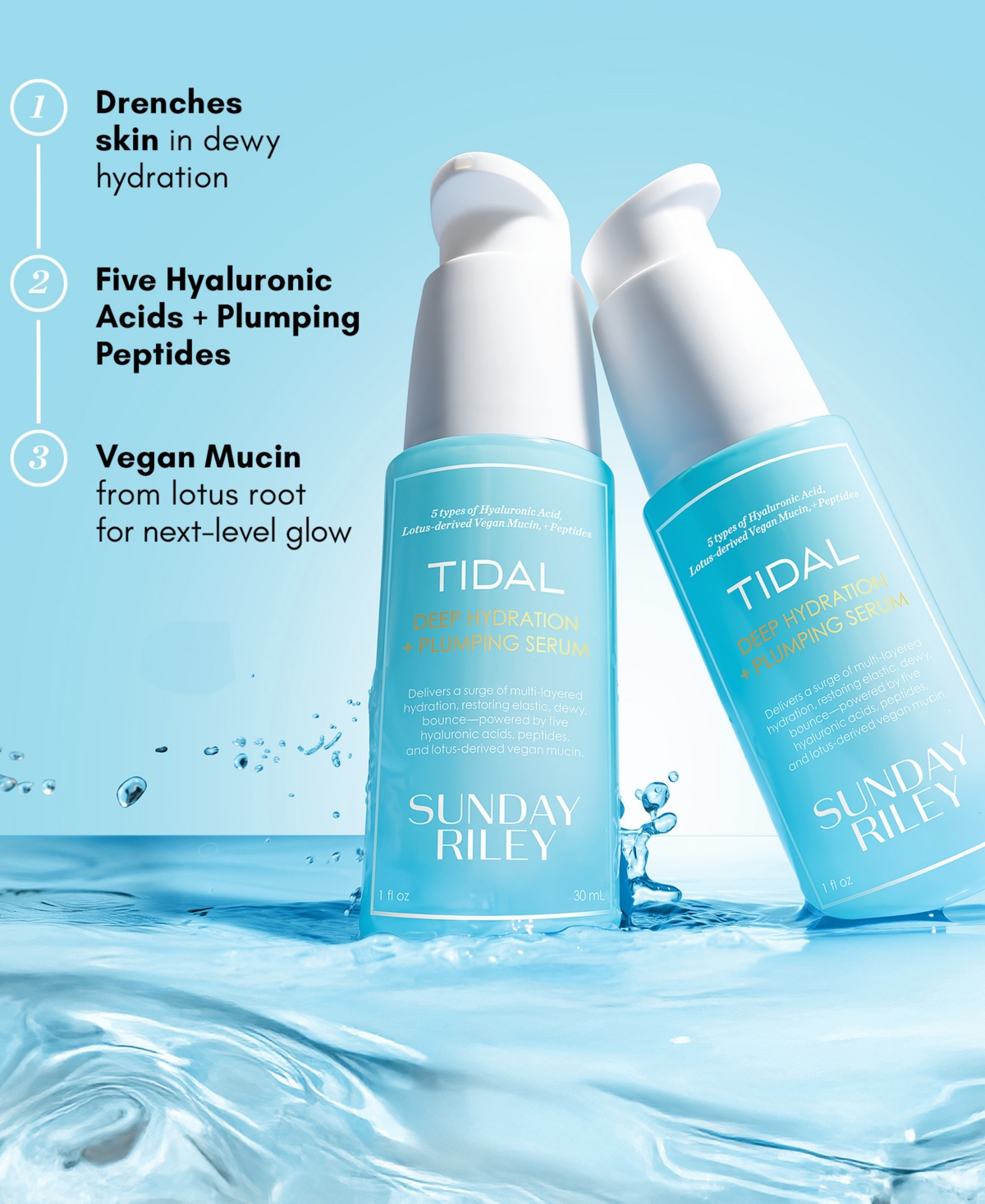 Sunday Riley Tidal Deep Hydration And Plumping Serum, 1 Oz. In Transparent