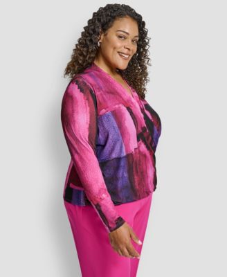 Plus Size Wrap V-Neck Long Sleeve Top