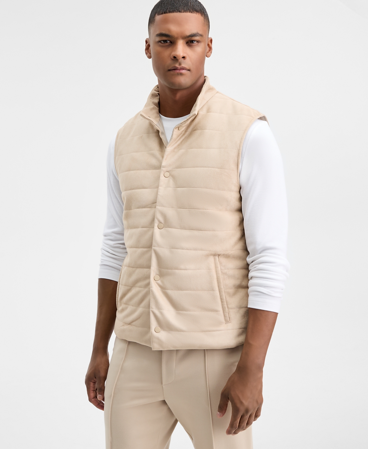 Alfani Men's Faux Suede Quilted Vest, Macy's Exclusive
