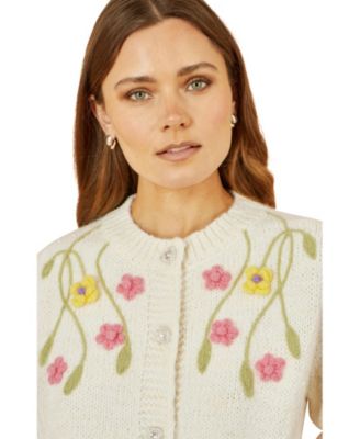 Women's Hand Embroidered Flower Cardigan