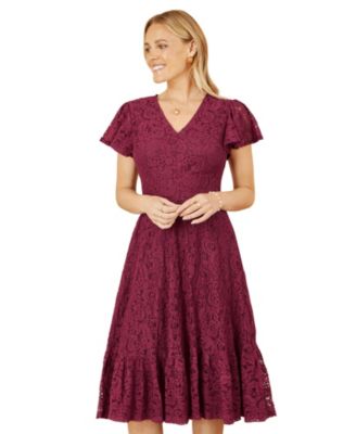 Women's Short Sleeve Lace Midi Skater Dress