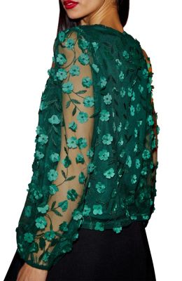 Women's Long Sleeve Sheer Floral Top