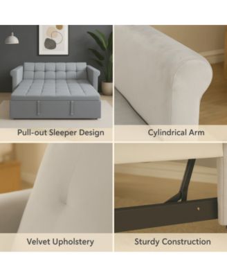 2-Seater Velvet Loveseat Sleeper Sofa Bed, Pull-Out Convertible Couch with Scroll Arms & Adjustable Backrest for Small Spaces