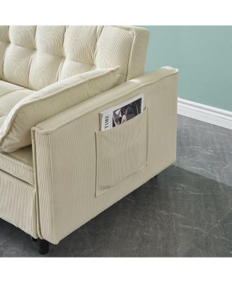 Corduroy Loveseat Sofa Bed with Adjustable Backrest, Pull-Out Tufted Sleeper Couch for Small Spaces, Dorms, Apartments-Maison Boucle